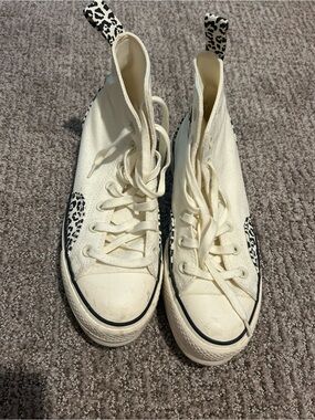 Converse High-Top Sneakers in Cream with Black Leopard Accents